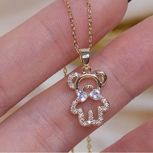 NEW 14K Gold Plated Diamond Teddy Bear Necklace